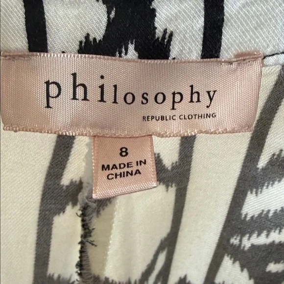 PHILOSOPHY Geometric Print Black and White Wide Leg Palazzo Pants Size 8 - Picture 8 of 9
